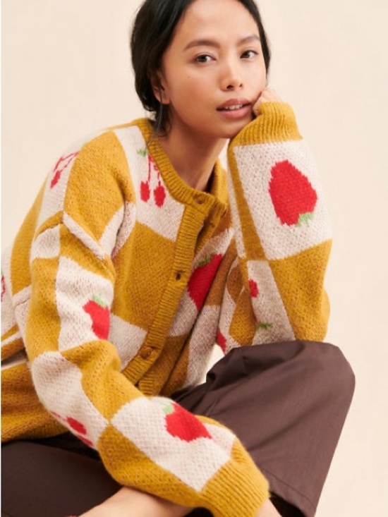 Lisa Says Gah Sweaters - Lisa Says Gah Fruit Check Cardigan Choose Size